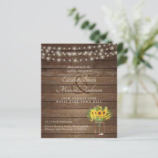 Papier Budget Rustique Tournesols Mariage Sud (Debout devant)