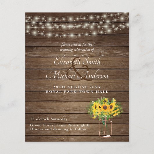 Papier Budget Rustique Tournesols Mariage Sud (Devant)