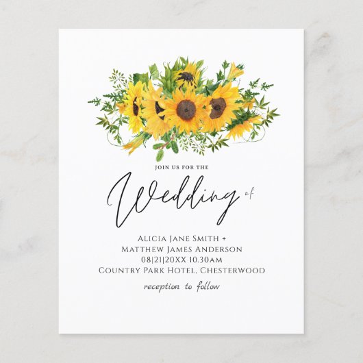 Papier Budget Rustique Tournesols Mariage Sud (Devant)