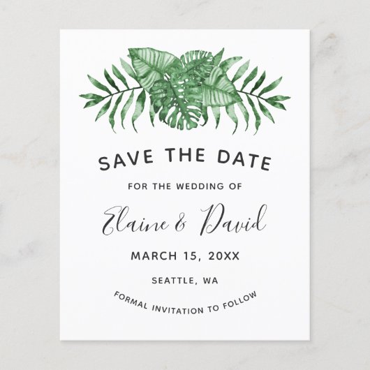 Papier Budget Rustique Tropical Green Enregistrer La Date (Devant)