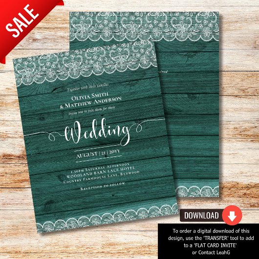 Papier BUDGET Rustique Vert Mariage de dentelle blanche