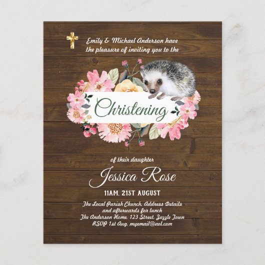 Papier BUDGET Rustique Woodland Christening Invitation Ba (Devant)