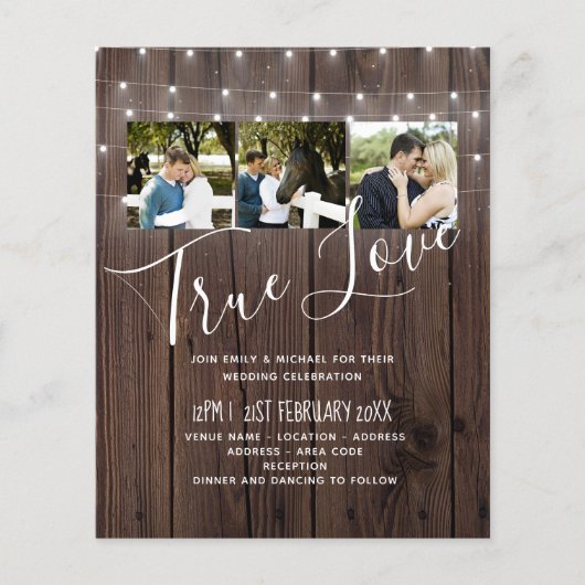 Papier BUDGET Rustique Woodland Lumières Mariage Invite (Devant)