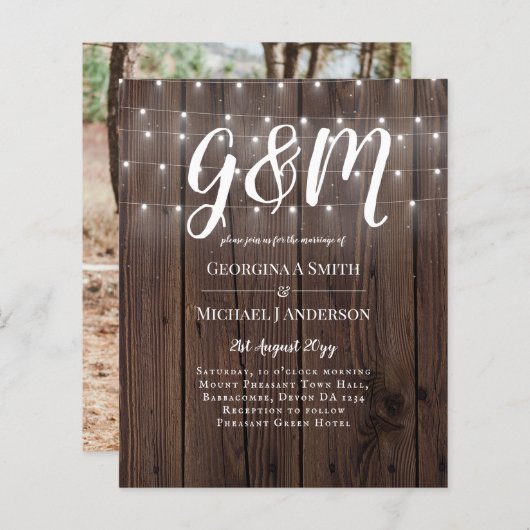 Papier BUDGET Rustique Woodland Lumières Mariage Invite (Devant / Derrière)