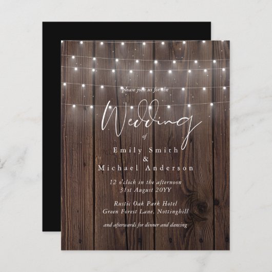 Papier BUDGET Rustique Woodland Lumières Mariage Invite (Devant / Derrière)