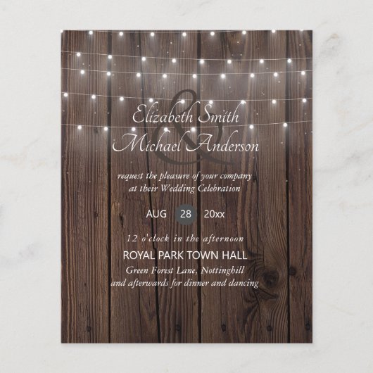 Papier BUDGET Rustique Woodland Lumières Mariage Invite (Devant)