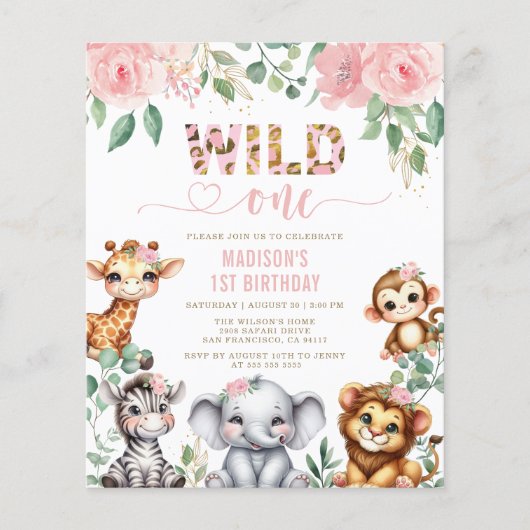 Papier Budget Safari Animal Wild One Floral 1er anniversa (Devant)