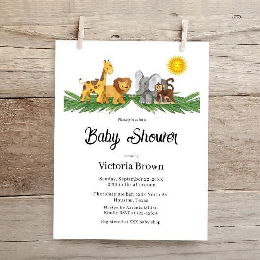 Papier Budget Safari Animals Baby Shower Invitation