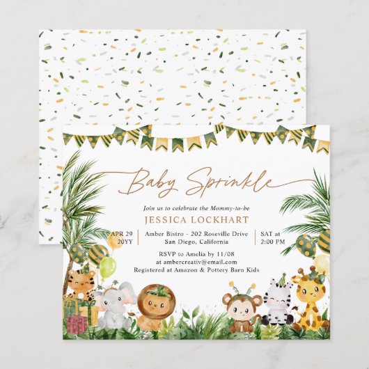Papier Budget Safari Animaux Baby Sprinkle Invitation (Devant / Derrière)