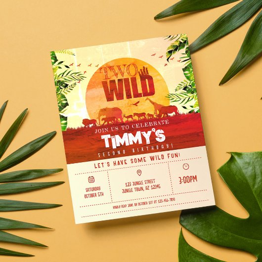 Papier Budget Safari Animaux Deux Wild Invitation Anniver
