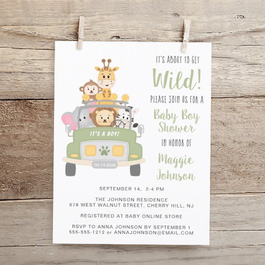 Papier Budget Safari Baby Boy Shower Invitation