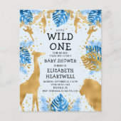 Papier Budget Safari Blue Gold Boy Baby shower Invitation (Devant)