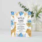Papier Budget Safari Boy Baby shower Blue Gold Invitation (Debout devant)