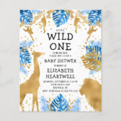 Papier Budget Safari Boy Baby shower Blue Gold Invitation (Devant)