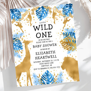 Papier Budget Safari Boy Baby shower Blue Gold Invitation