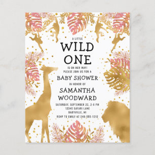 Papier Budget Safari fille Baby shower rose or Invitation