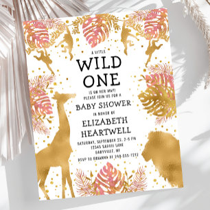 Papier Budget Safari fille Baby shower rose or Invitation
