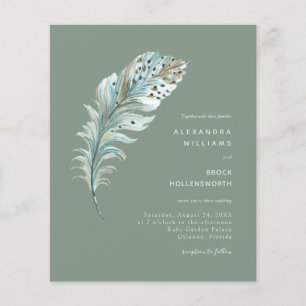 Papier Budget Sage Boho Feather Minimal Wedding Invitatio