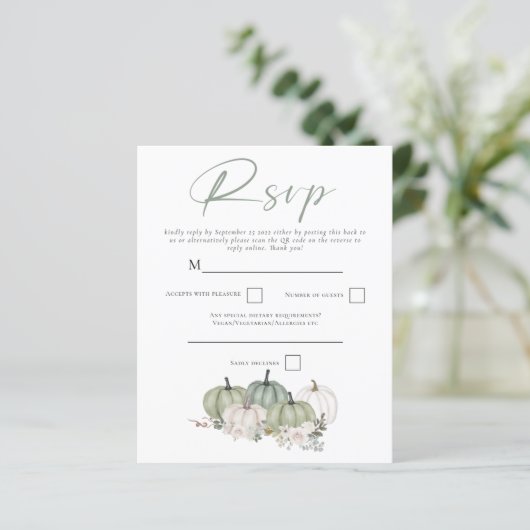 Papier Budget Sage Citrouille QR Code Mariage RSVP (Debout devant)