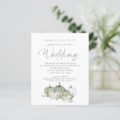 Papier Budget Sage Citrouilles Florals QR Wedding Invitat (Debout devant)