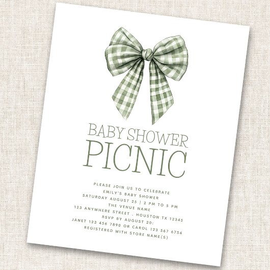 Papier Budget Sage En vichy Bow Baby shower pique-nique