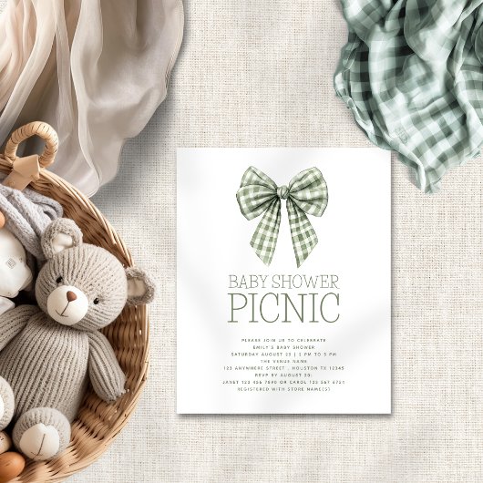 Papier Budget Sage En vichy Bow Baby shower pique-nique