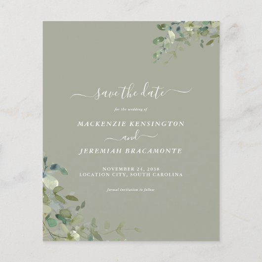 Papier Budget Sage Eucalyptus Mariage Photo Enregistrer l (Dos)