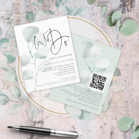 Papier Budget Sage Eucalyptus Nous faisons QR Faire-part