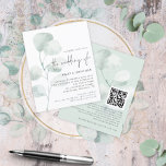 Papier Budget Sage Eucalyptus QR Wedding Invitation<br><div class="desc">A value for money BUDGET alternative on a smaller size 4.5 x 5.6” semi-gloss 110lbs weight, which is of similar thickness to a postcard (however is not suitable to use as a postcard.). PLEASE NOTE there is ONE invite per sheet. Budget Sage Eucalyptus Script QR Wedding Invitation. Add your QR...</div>
