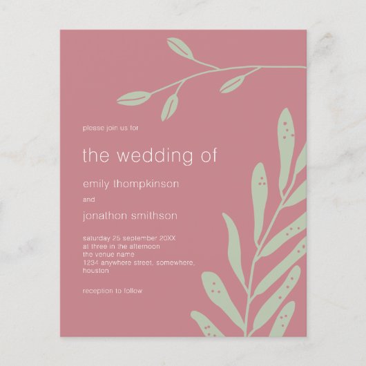 Papier Budget Sage Foliage Dusty Rose Faire-part de maria (Devant)