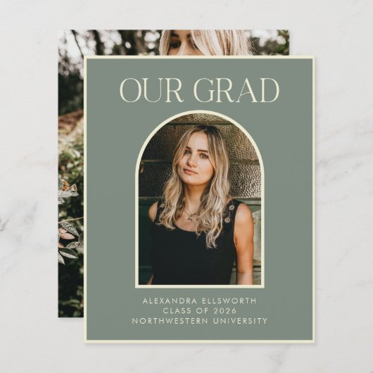 Papier Budget Sage Green 2 Faire-part de graduation photo (Devant / Derrière)