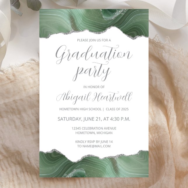 Papier Budget Sage Green Argent Agate Grad Invitation de  (Créateur téléchargé)