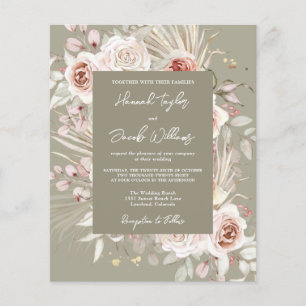 Papier Budget Sage Green Boho Floral Faire-part de mariag