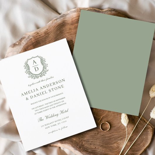 Papier Budget Sage Green Floral Crest Monogramme Mariage