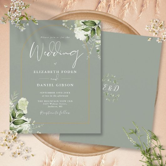 Papier Budget Sage Green Floral Gold Arch Mariage Invitat