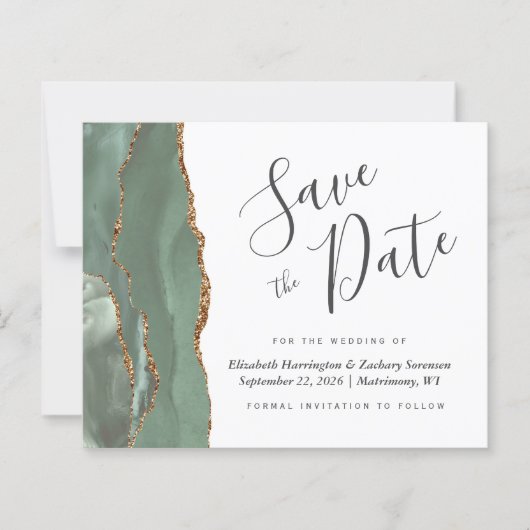 Papier Budget Sage Green Gold Agate Enregistrer la date (Devant)