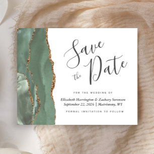 Papier Budget Sage Green Gold Agate Enregistrer la date