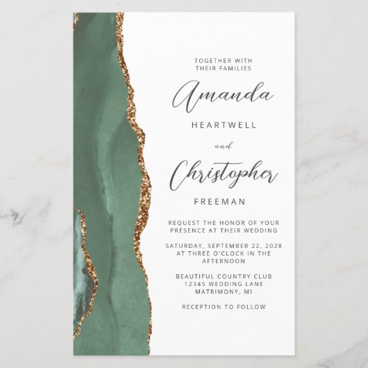 Papier Budget Sage Green Gold Agate QR Code Mariage (Devant)