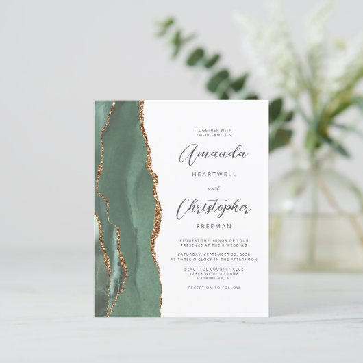 Papier Budget Sage Green Gold Agate QR Code Mariage (Debout devant)