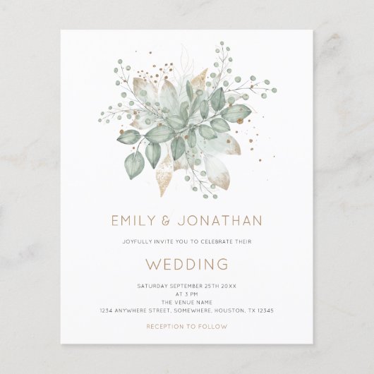 Papier Budget Sage Green Gold Foliing Faire-part de maria (Devant)