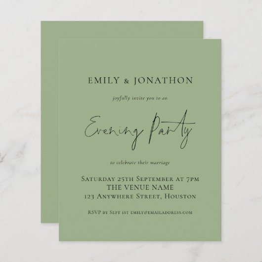 Papier Budget Sage Green Mariage Invitation de soirée (Devant / Derrière)