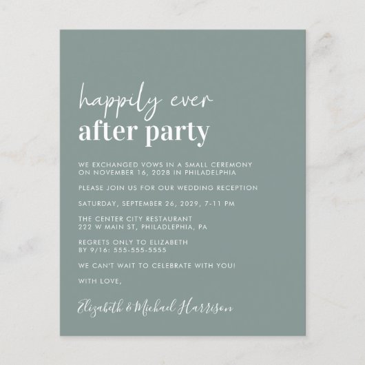 Papier Budget Sage Green Mariage Réception Invitation (Devant)