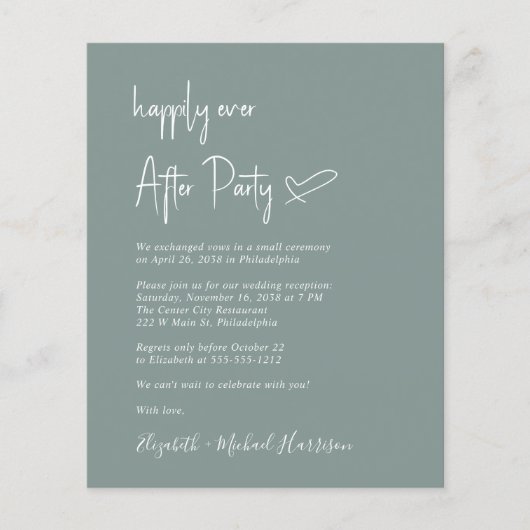 Papier Budget Sage Green Mariage Réception Invitation (Devant)