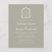 Papier Budget Sage Green Monogram Crest Mariage Invitatio (Devant)