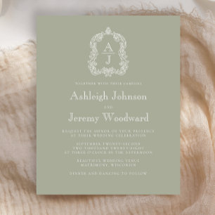 Papier Budget Sage Green Monogram Crest Mariage Invitatio