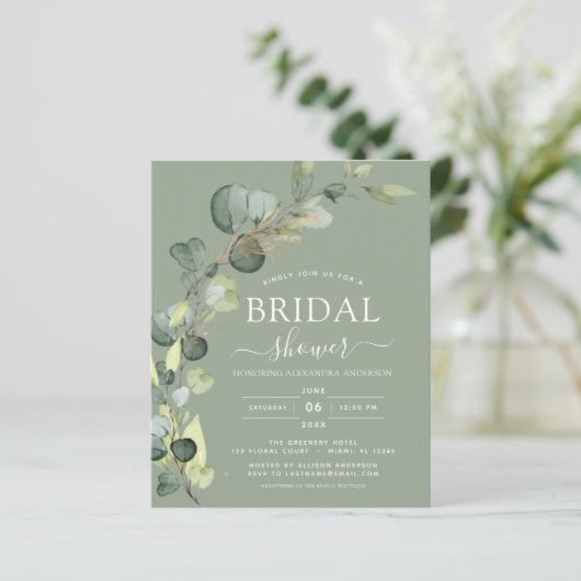 Papier Budget Sage Green QR Code Fête des mariées Eucalyp (Debout devant)