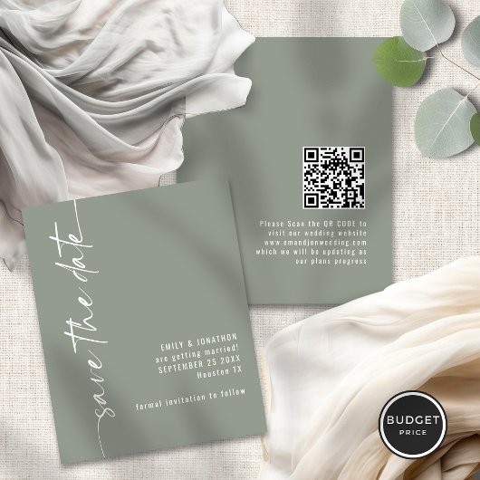 Papier Budget Sage Green Script QR Wedding Enregistrer la