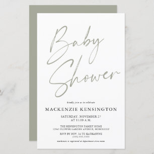 Papier Budget Sage Olive Green Simple Script Baby shower