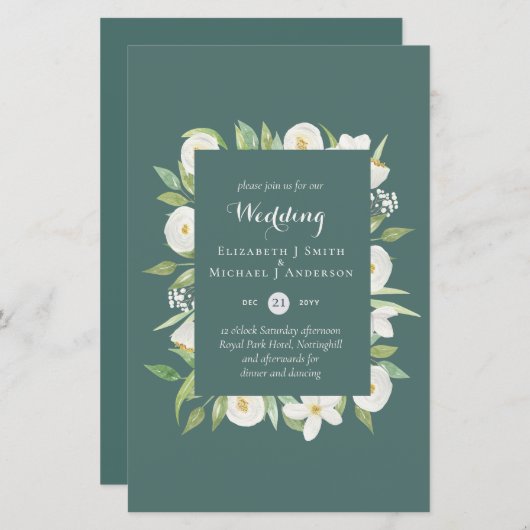 Papier BUDGET Sage Vert Magnolia Floral Mariage Inviter (Devant / Derrière)