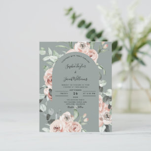 Papier Budget Sage Vert rose Faire-part de mariage Floral